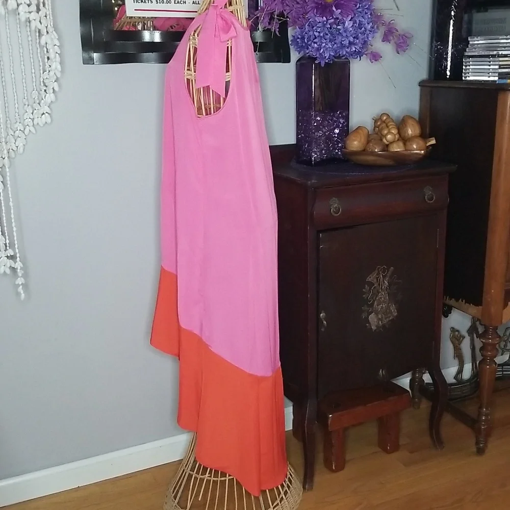 Mud Pie Medium Pink and Orange Shoulder Tie Swimsuit Cover Up Dress - Picture 2 of 9